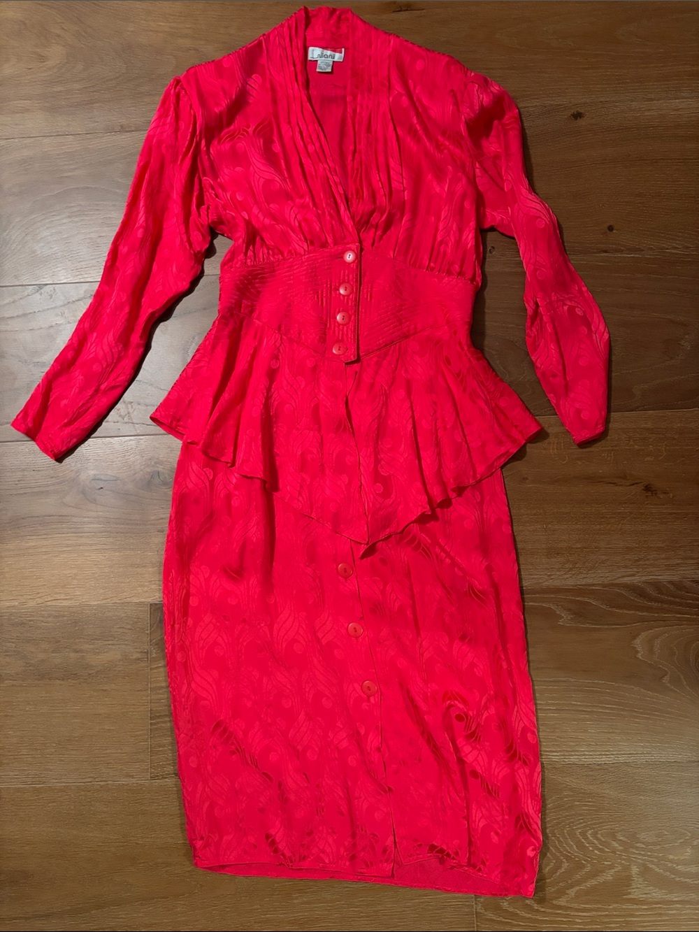 Sexy Silk Vintage Hot Pink/Redish Toned Peplum Dress Set size 9/10